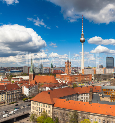 Berlin Skyline City, Capital of Germany in cloudy blue sky