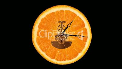 Orange clock on the black background, Timelapse