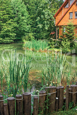 Beautiful wooden house on lake