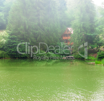 Beautiful wooden house on lake