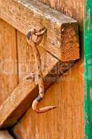 on wooden doors the old lock hook close-up