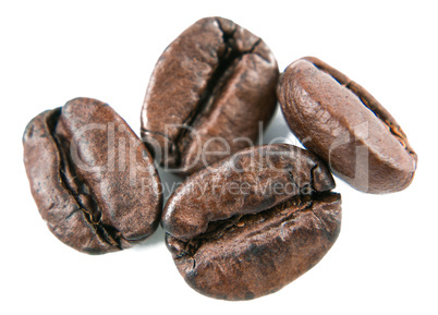 The  coffee beans on a white background