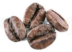 The  coffee beans on a white background