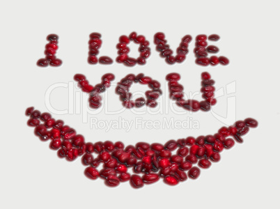 Valentine's greeting  card, red letter with inscription Love You