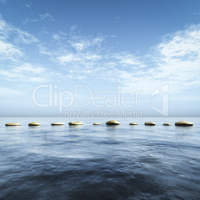 step stones in the blue sea