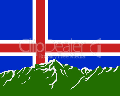 Gebirge mit Fahne von Island