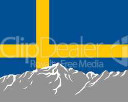 Gebirge mit Fahne von Schweden