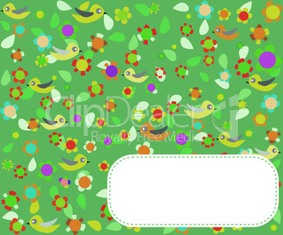 vector greeting card design with bird and flower background