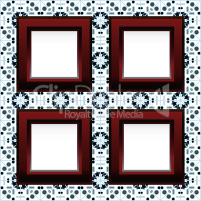 red vintage photo frames on grungy floral background. vector