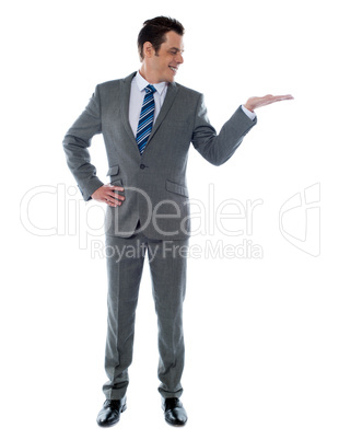 Happy businessman giving presentation