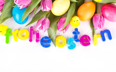 tulip wit eastern eggs a rabbit and letters in different colours
