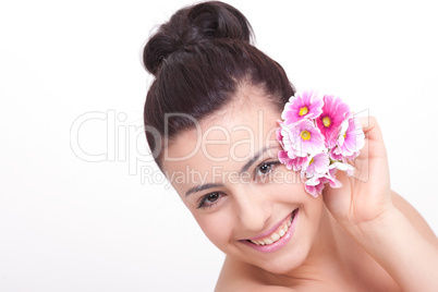 young beautiful brunette woman with flower