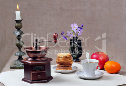 Still-life with a manual coffee grinder
