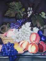 Still life with grapes and apricots.