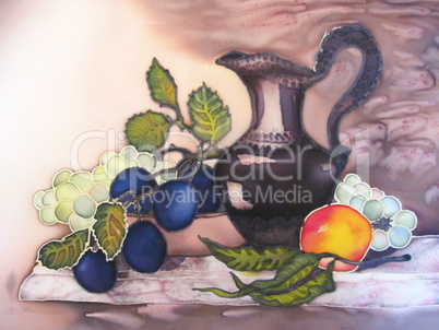 Painting of still life on silk.