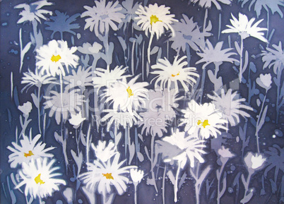 Background abstract painting with chamomile flowers.