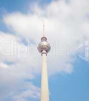 television tower in berlin mitte with blue sky (Fernsehturm Berlin), famous landmark in Berlin Germany