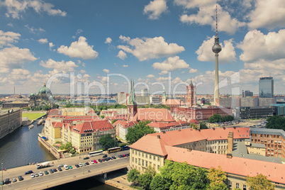 Berlin Skyline City, Capital of Germany in cloudy blue sky