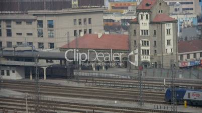 Locomotive traveling through railway station of Tai'an in china.