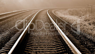 Frosty autumn morning on the railway.