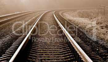 Frosty autumn morning on the railway.