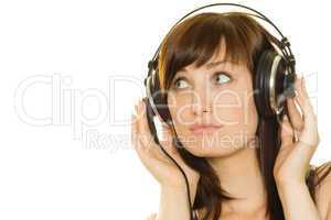Woman listening to music and singing