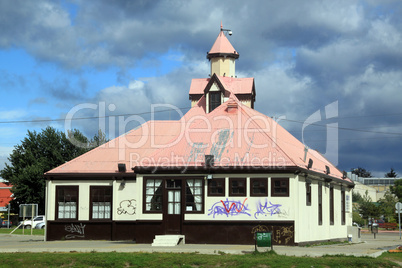 Building with pink roof