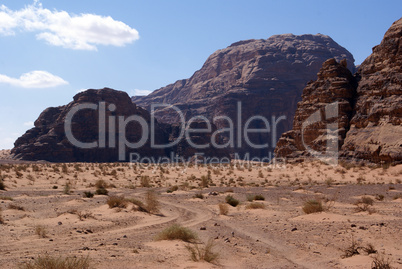 Rock, sand and desert in Wadi Rum