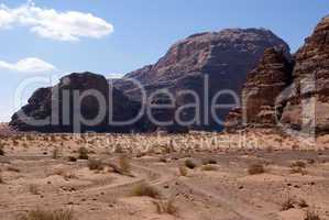 Rock, sand and desert in Wadi Rum