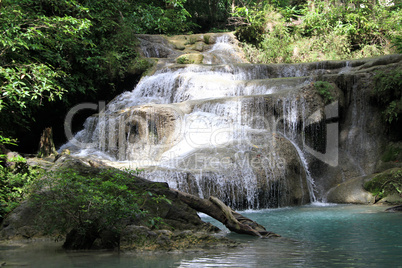 Big rock and waterfall