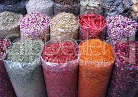 Various of Indian colorful powder spices on the market