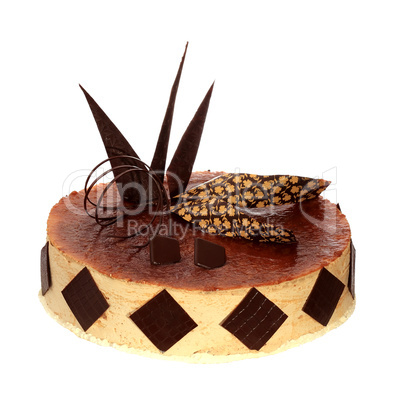 Cream cake with chocolate on the white background