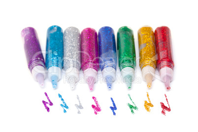 Set Colorful sparkle glue pens