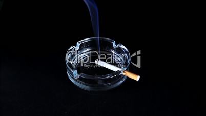 Smoldering Cigarette on the black background, Timelapse