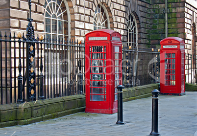 Traditional British telephone boxs