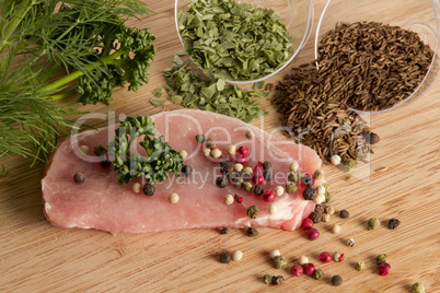 raw meat with spices