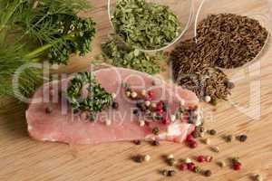 raw meat with spices