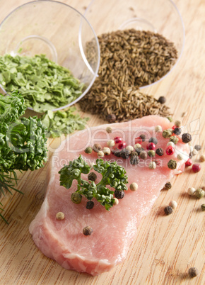 raw meat with spices