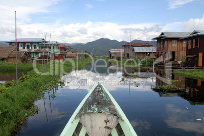 Boat and wooden houses