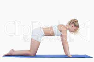 Blonde teenager doing gymnastics on all fours