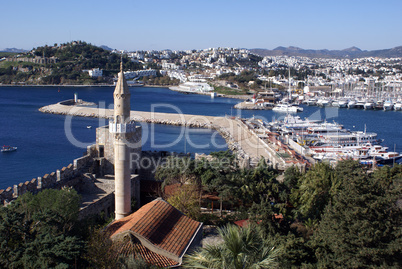 Minaret and marina in Bodrum