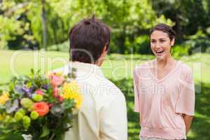 Woman enthusiastic as she is about to be suprised