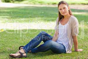 Woman sitting on the lawn