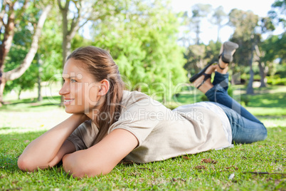 Woman taking a moment off in the park