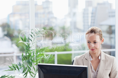 Woman working on a computer