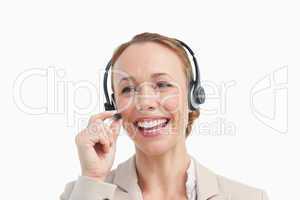 Businesswoman talking with a headset