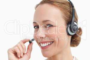 Portrait of a businesswoman talking with a headset