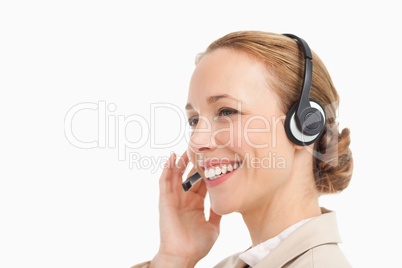 Pretty woman in a suit with headset