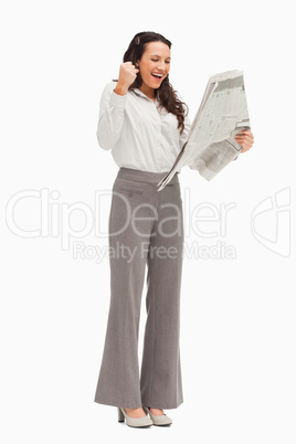 Enthusiastic employee reading the news