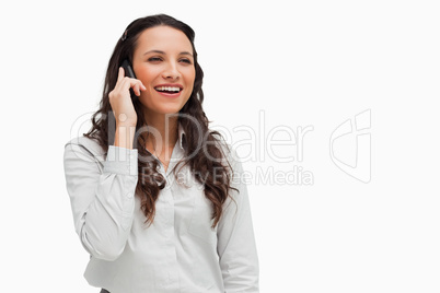 Close-up of a brunette on the phone